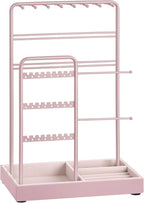 SONGMICS Jewelry Holder, Jewelry Organizer, Jewelry Display Stand with Metal Frame, Velvet Tray, Necklace Earring Bracelet Holder, for Studs, Rings, Christmas Gift, Jelly Pink UJJS021R01
