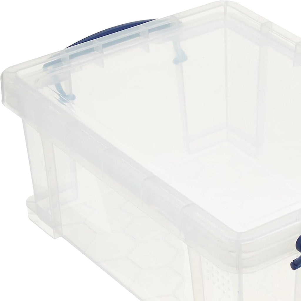 Really Useful Box Stackable 9 Liter Plastic Storage Container Bin with Snap Lid and Built-In Clip Lock Handles for Home & Office Organization (4 Pack)