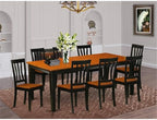 East West Furniture QUAN9-BCH-W 9 Piece Kitchen Table & Chairs Set Includes a Rectangle Dining Room Table with Butterfly Leaf and 8 Solid Wood Seat Chairs, 40x78 Inch, Black & Cherry