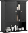Tangkula Bathroom Wall Cabinet, Wooden Hanging Storage Cabinet with Doors & Shelves, Multipurpose Storage Cabinet for Restroom Kitchen Living Room, Wall Mounted Bathroom Medicine Cabinet (Black)