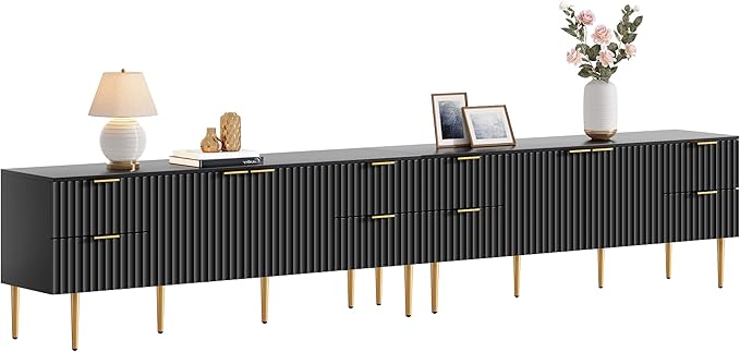 SICOTAS TV Stand for 55/60/65/70 Inch TV - 62 Inch TV Stands for Living Room Entertainment Center with 4 Drawers, Fluted Modern TV Media Console Television Cabinet for Bedroom(Black, 2 Pieces)