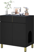 Large/Tall Litter Box Enclosure, Modern Wooden Litter Box Furniture for XL Litterbox with Drawer as Sideboard Cabinet (Black)