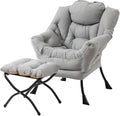 Welnow Lazy Chair with Ottoman, Modern Lounge Accent Chair with Armrests and a Side Pocket, Leisure Sofa Armchair Set, Reading Armchair with Footrest for Small Space, Light Grey