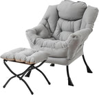 Welnow Lazy Chair with Ottoman, Modern Lounge Accent Chair with Armrests and a Side Pocket, Leisure Sofa Armchair Set, Reading Armchair with Footrest for Small Space, Light Grey