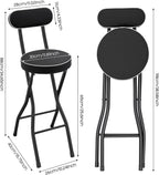 2PCS Cushioned Folding Stool, 25.6 Inch Portable Bar Stools, Counter Height Foldable Chairs, Black Height Heavy Duty Portable Chair Stool for Kitchen Garden Camping Cafe
