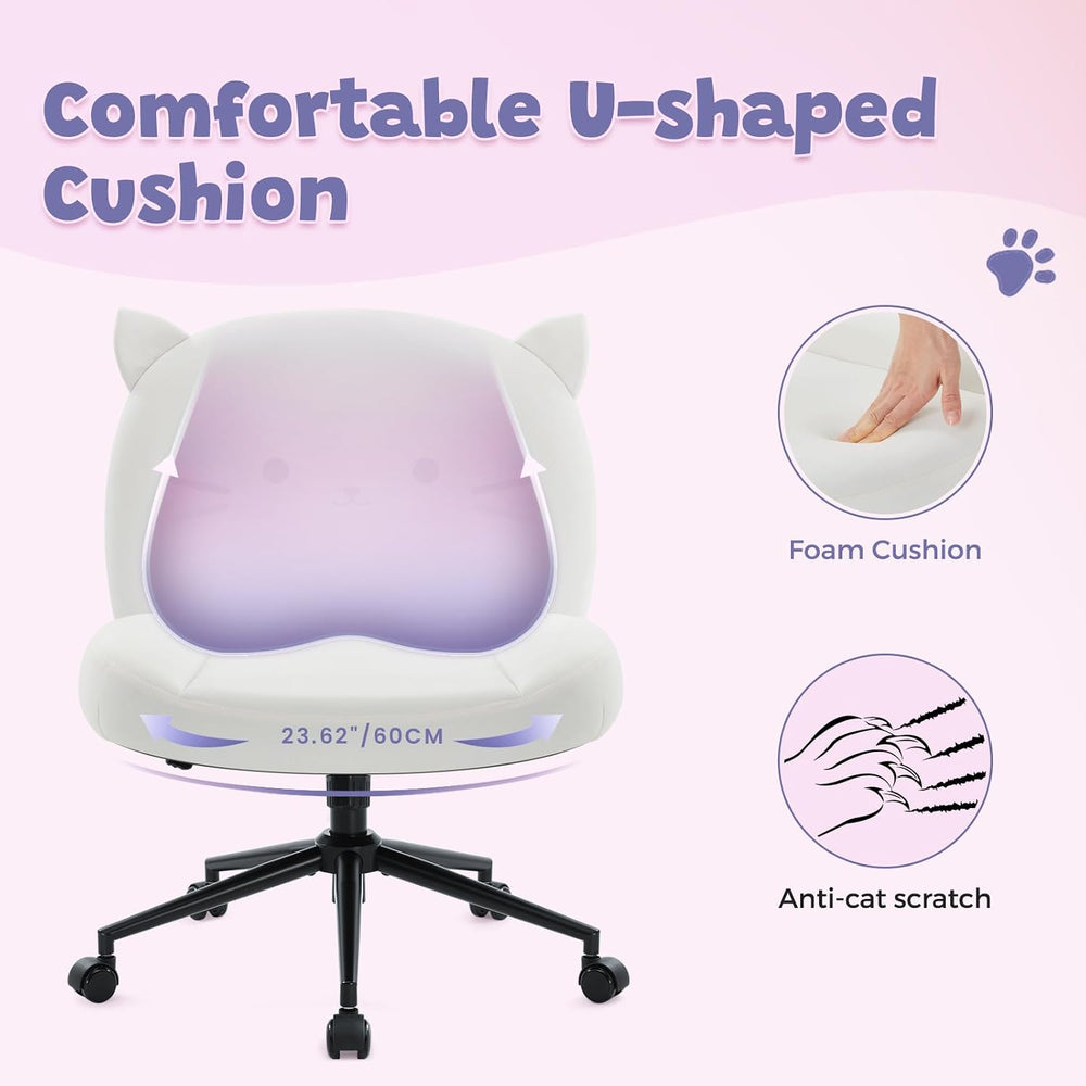 IWMH Cross Legged Office Chair for Home, Vanity Chair with Wide Seat | Ergono...