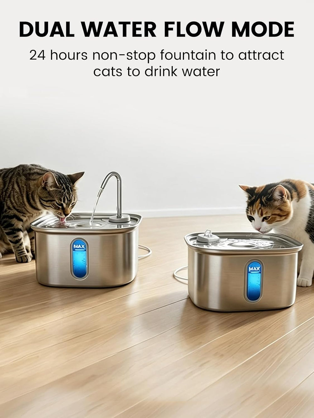 Cat Water Fountain Stainless Steel Set 3.2L 108oz & Silicone Waterproof Mat