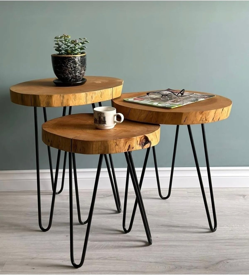 SODEF Set of 3 Round Nesting Coffee Tables, Wood with Country Style, Pink Fin...