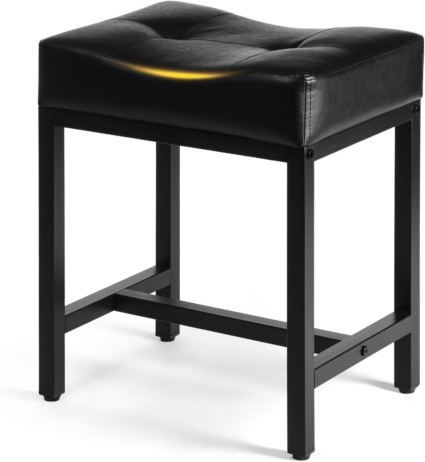 Saddle Seat Vanity Stool, Makeup Stool Chair with Metal Leg, U-Shaped Faux Leather Ottoman Foot Rest, Small Square Chairs Under Desk for Vanity, Living Room, Bedroom, Modern Makeup Bench Black