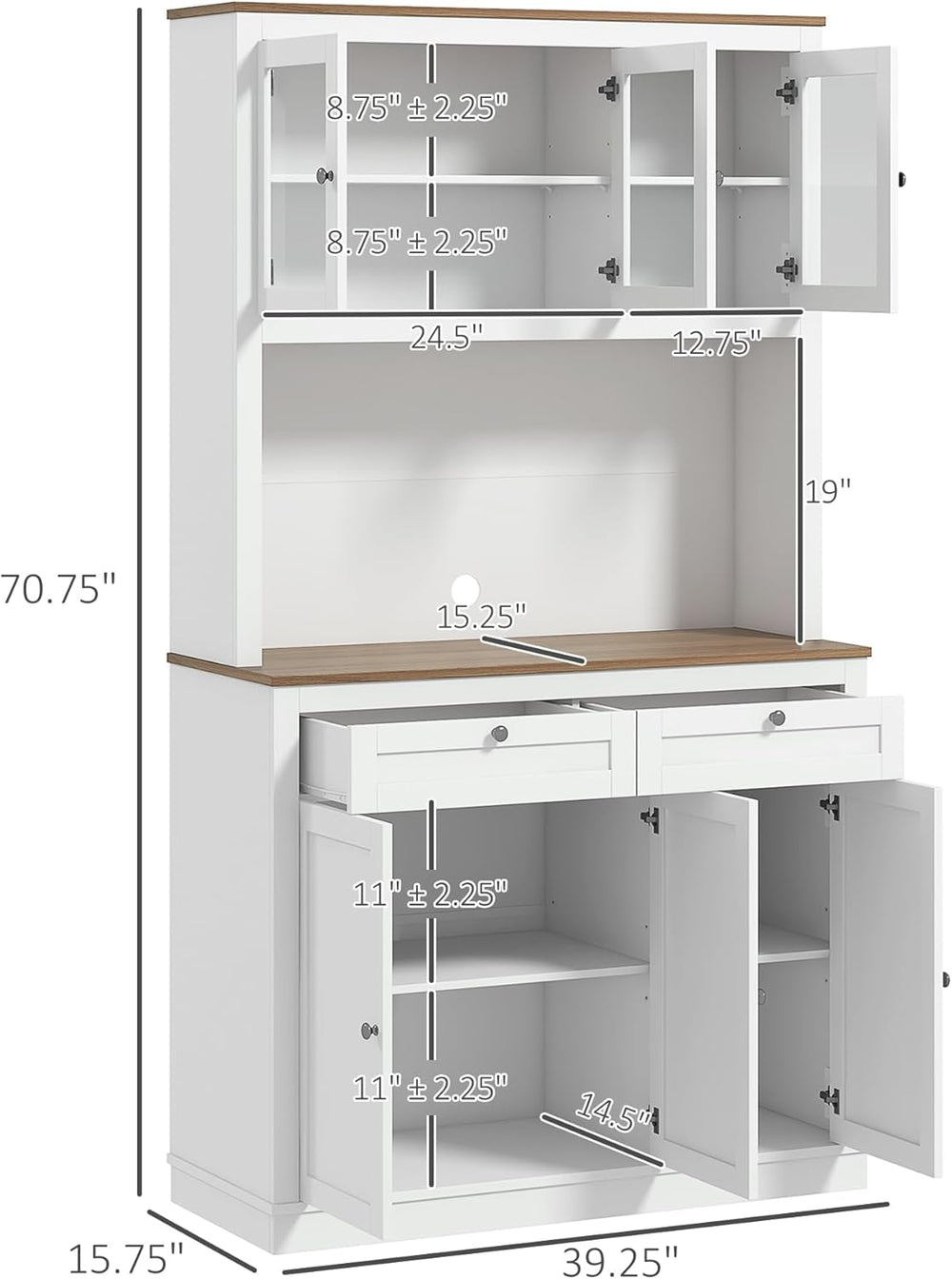 71" Tall Kitchen Pantry Storage Cabinet with Microwave Stand, Freestandi...