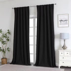 Joydeco Natural Linen Curtains 90 inch Length 2 Panels Set Burg 100% Blackout Patio Door Curtain Room Darkening Sliding Door Curtains Thermal Insulated Back tab Rod Pocket(105x90 inch, Black)