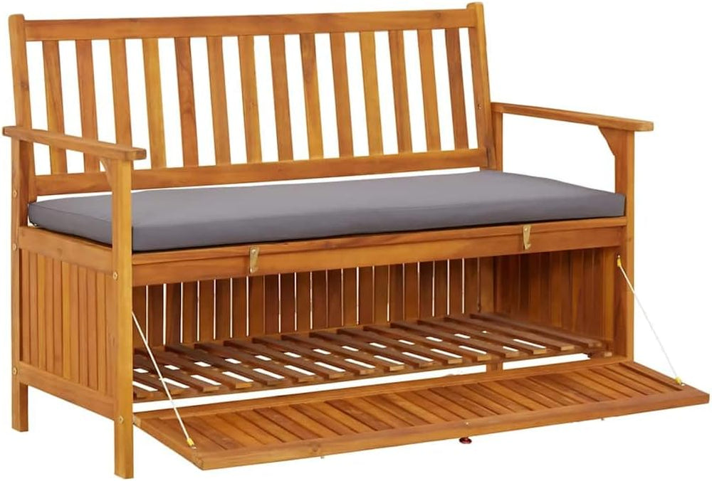 Solid Acacia Wood Patio Storage Bench 47.2 Inch with Cushion, Outdoor Garden ...