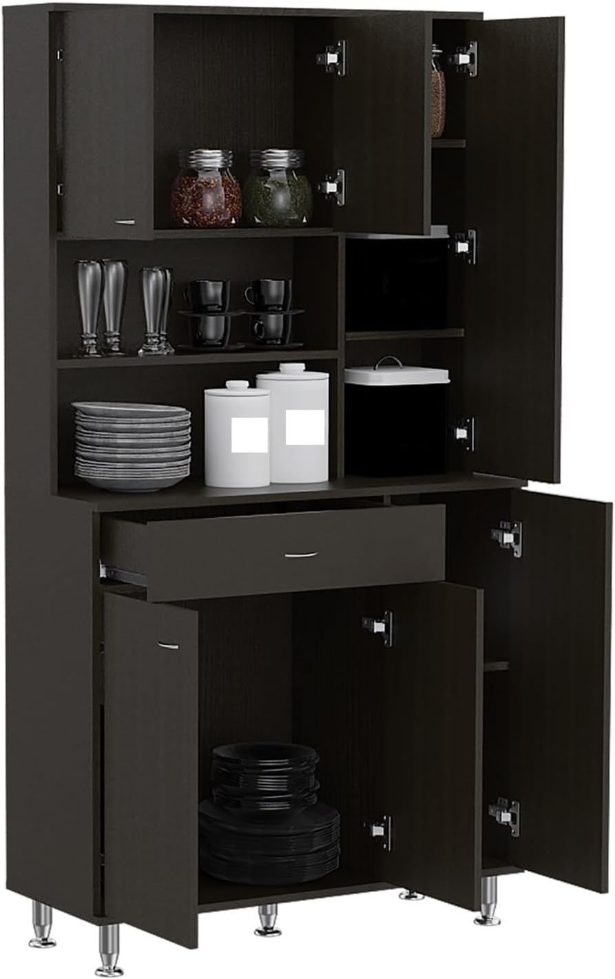90 Kitchen Pantry, One Drawer, Multiple Cabinets, Two Open Shelves,for use in...
