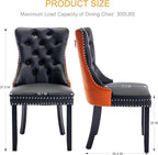 Dining Chairs Set of 6, Upholstered Tufted Dining Room Chairs with High Back, Nailhead Trim and Solid Wood Legs, Modern Dinning Chairs for Dining Room, Black Pu Leather Splicing Orange Velvet