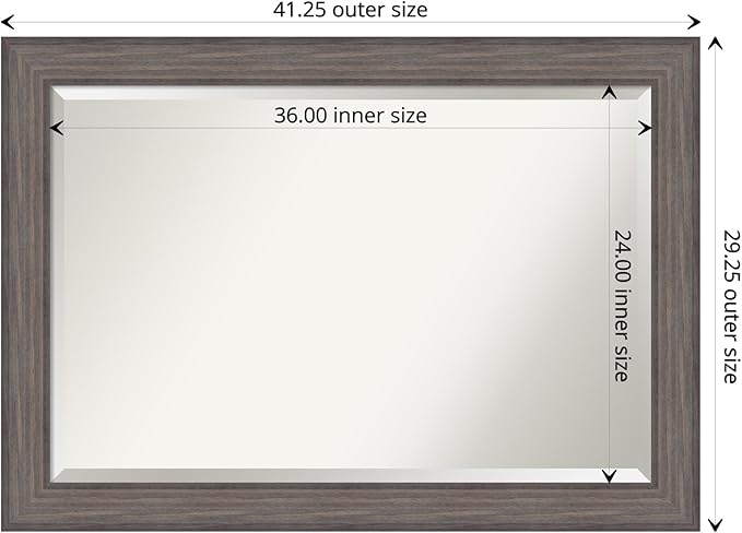 Amanti Art Grey Wall Mirror 29x41 Country Barnwood Rectangle Bathroom Mirror for Wall Decor Living Room, Large Rustic Farmhouse Wood Frame, Hangs Horizonally and Vertically, Bathroom Decor, Beveled