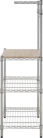 Amazon Basics Kitchen Storage Baker's Rack with Removable Wood Top, Chrome/Beige, 24"W x 59"H x 18"D