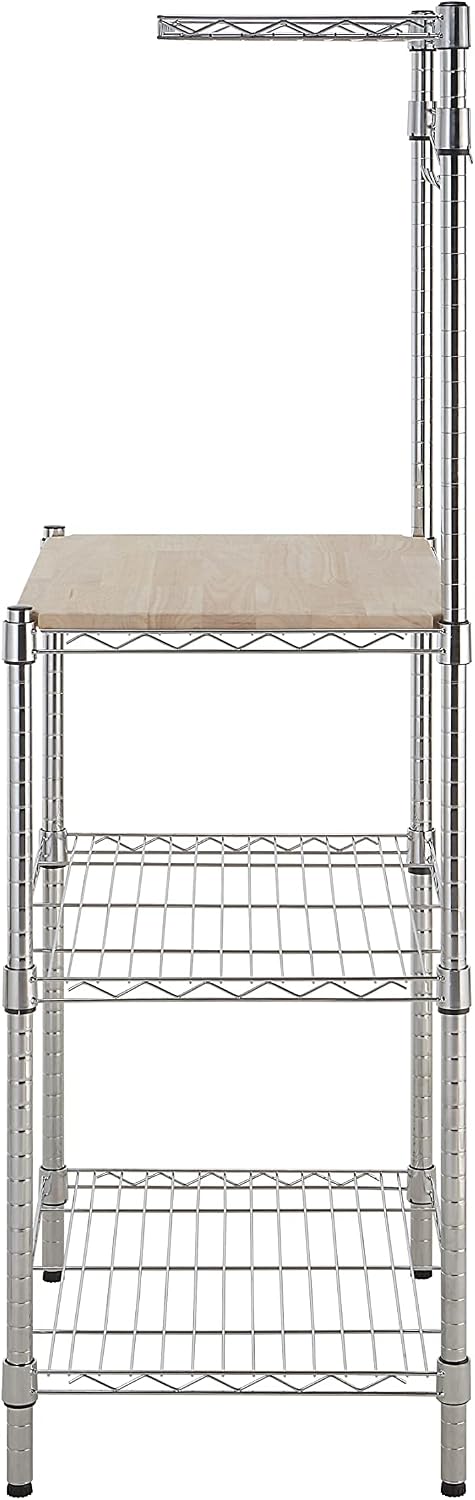 Amazon Basics Kitchen Storage Baker's Rack with Removable Wood Top, Chrome/Beige, 24"W x 59"H x 18"D