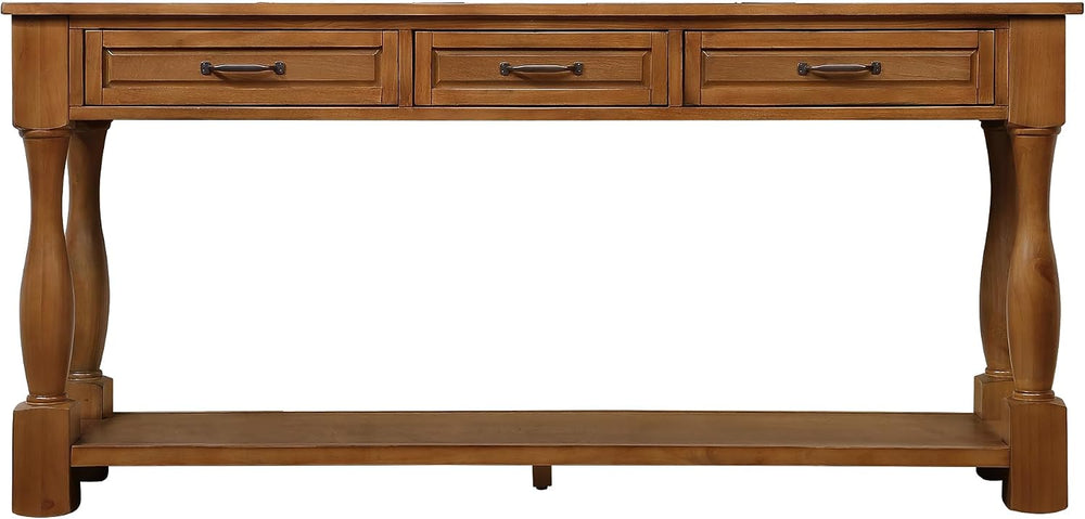 Merax Retro Entryway Table with 4 Drawers, Console Table with Open Storage Sh...