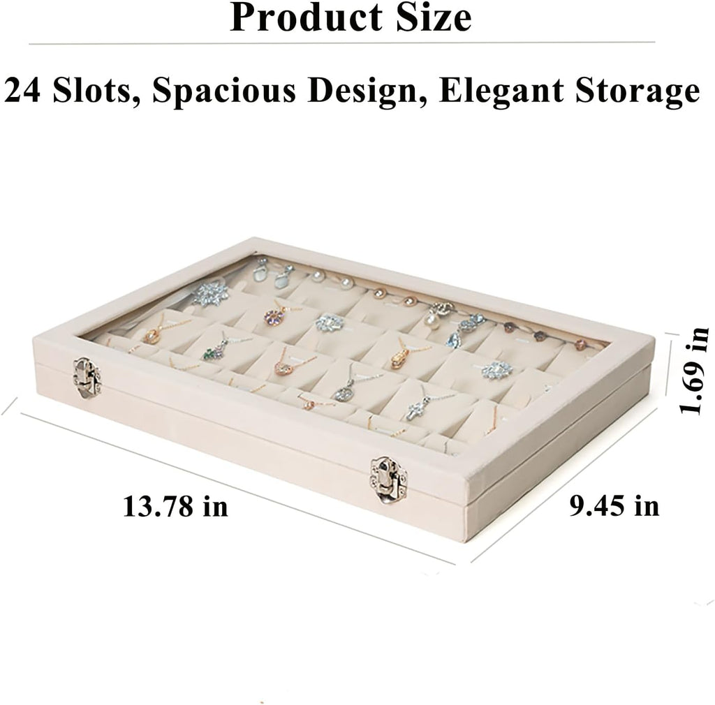 Jewelry Box Necklace Organizer Tray (Beige) Necklace Display Case for Storage Jewelry Necklaces Display Stand 24 Slot Pendant Holder for Women
