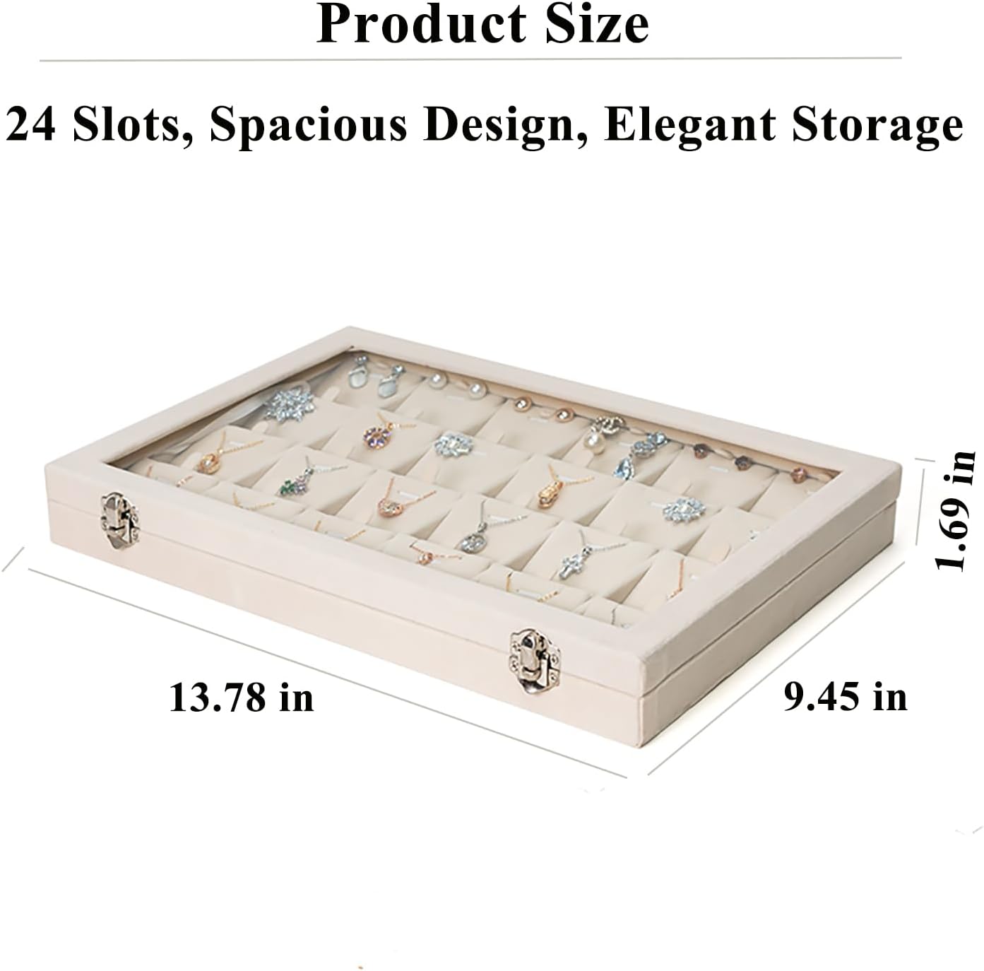 Jewelry Box Necklace Organizer Tray (Beige) Necklace Display Case for Storage Jewelry Necklaces Display Stand 24 Slot Pendant Holder for Women