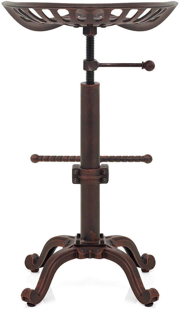 Rustic Industrial Bar Stool - Cast Iron Tractor Stool Adjustable Height Swive...