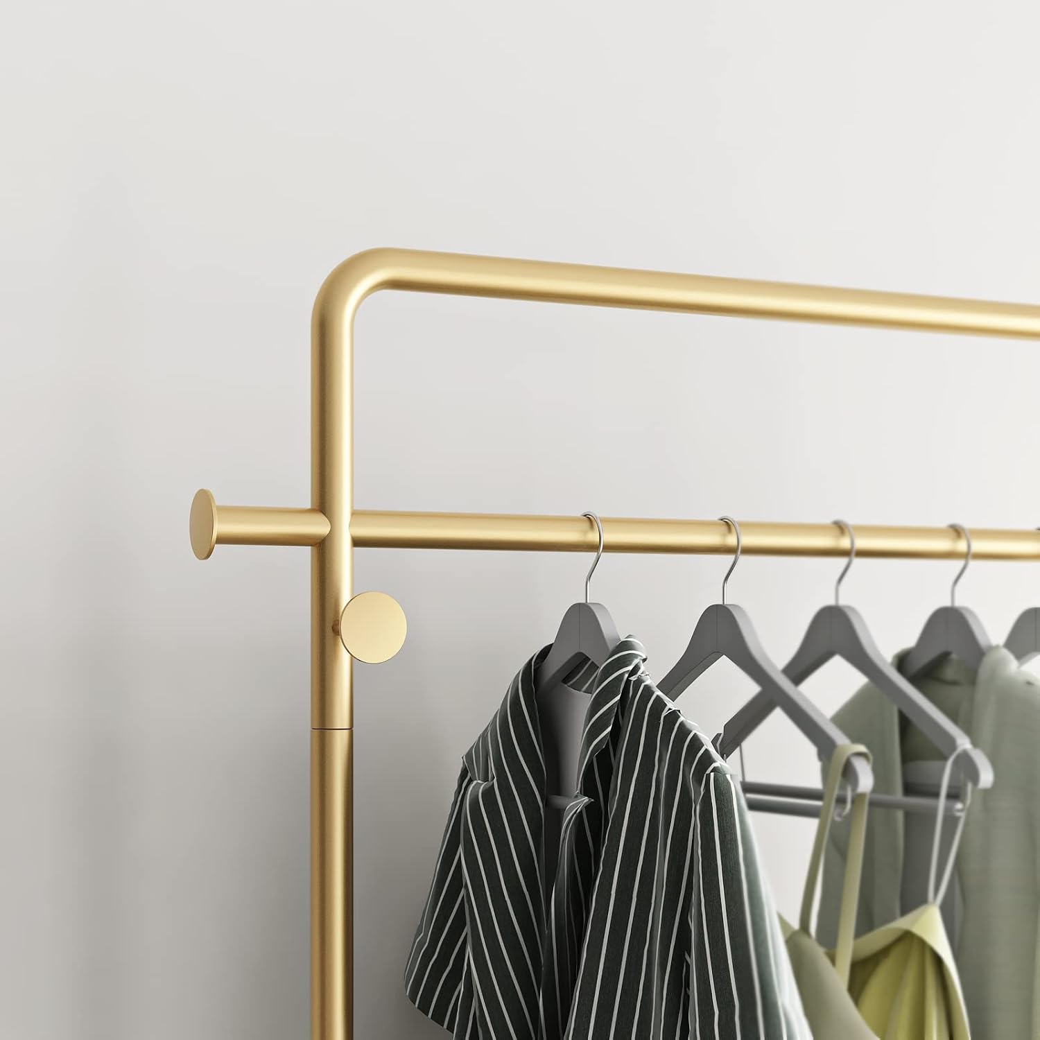 TIEOU Gold Coat Racks with Shelf, Heavy Duty Gold Clothing Racks for Boutiques, Free-Standing Metal Garment Rack for Hanging Clothes, Modern Clothes Rack Entryway(2 tier)