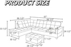 L-Shaped Sectional Sofa with Movable Chaise & Storage Ottoman, Leather 3-Piece Modular Convertible Couches for Living Room, Apartment & Office, Black