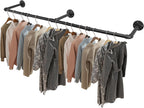 Livabber Industrial Pipe Clothes Rack, Heavy Duty Detachable Iron Garment Rack Wall Mounted, Rustic Saving Space Clothes Bar Multi-Purpose Hanging Rod for Bedroom, Closet, Black (50 Inch)
