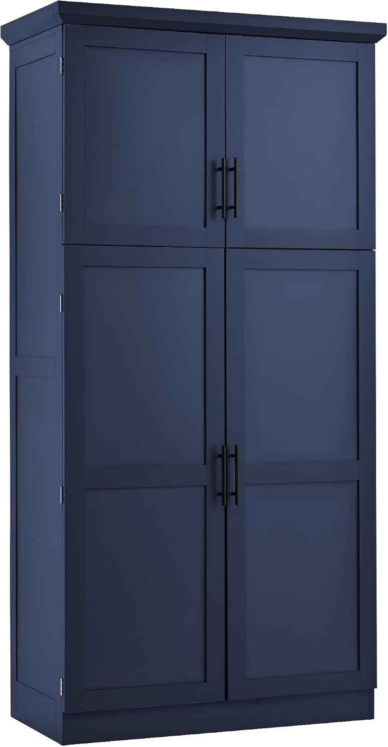 Tall 4 Doors Kitchen Pantry Cabinet with 8 Pull-Out Trays, Freestanding Pantr...