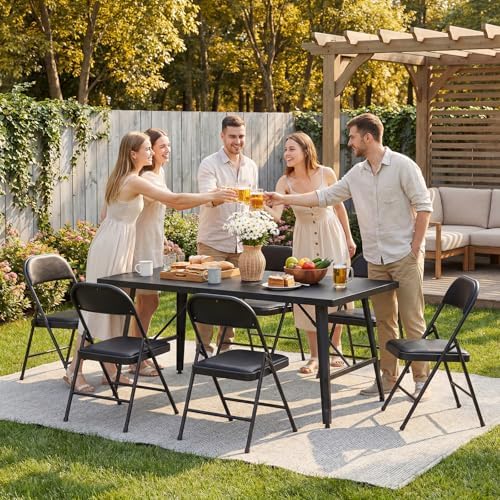 Folding Chairs 4 Pack,350 lbs Heavy Duty Metal Frame Folding Chairs with PU L...