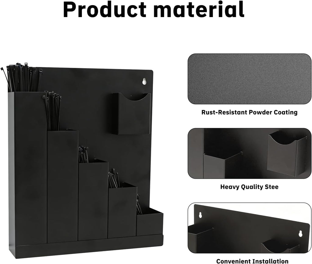 Zip Tie Organizer-Wall Mount Cable Zip Tie Storage Holder with a Plier-Multiple Sizes Organizer for Garage Workshop Tool Box (Black)