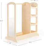 Guidecraft See and Store Dress-up Center – Natural: Armoire for Kids with Mirror & Shelves, Clothes Rack and Shoe Storage Dresser with Bottom Tray - Toddlers Room Furniture