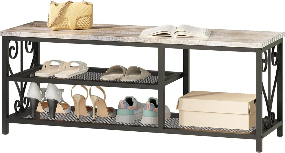 Entryway Storage Bench with Shoe Rack, 47.2" Wide Hallway Bench with Sea...
