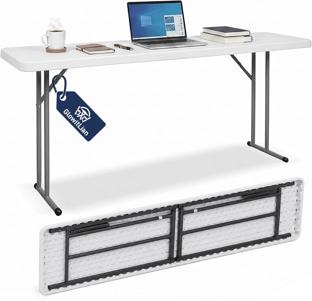 Folding Table 5FT Narrow Portable Plastic Heavy Duty Table HDPE Tabletop Rect...