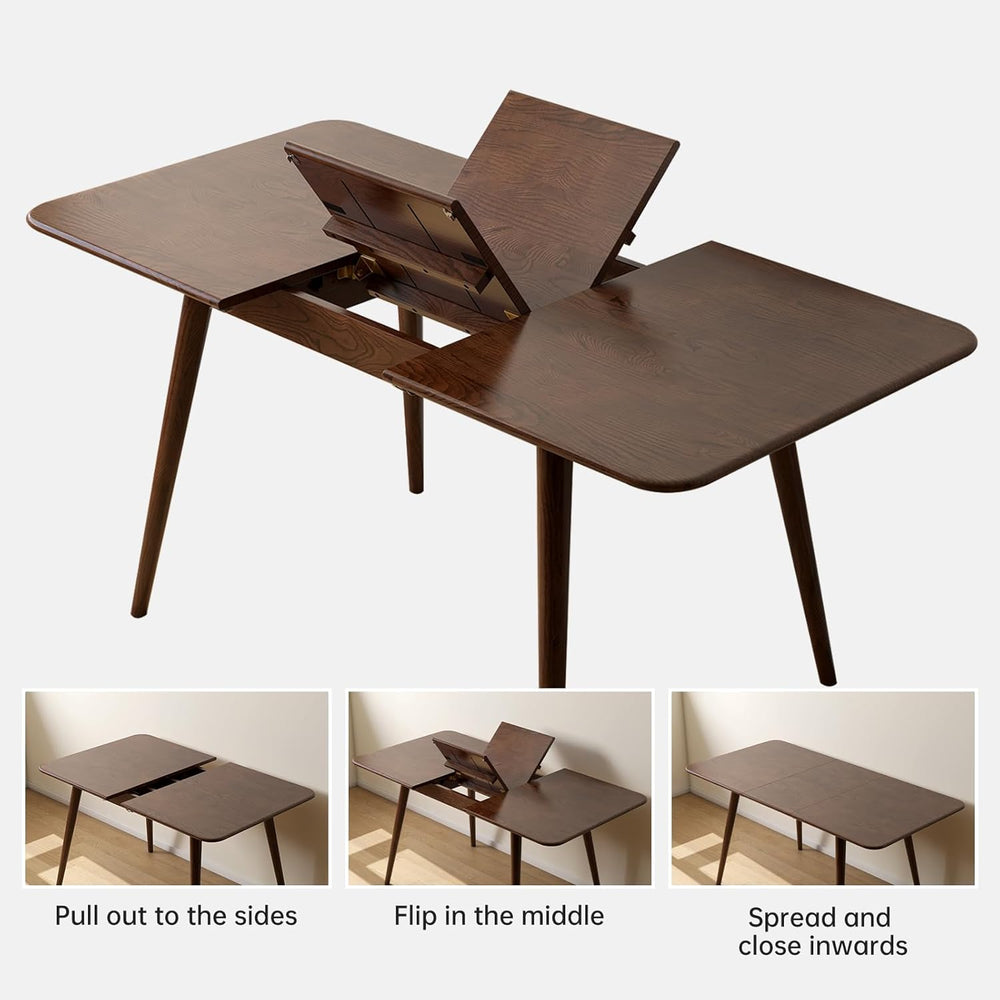 47’’-63’’ 100% Oak Extendable Dining Table, Solid Wood Folding Kitchen Table,...