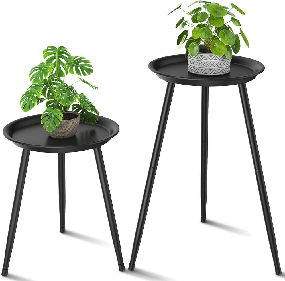 Black Small Round Table for the Living Room，Lndoor Plant Suppor，All Matte Bla...