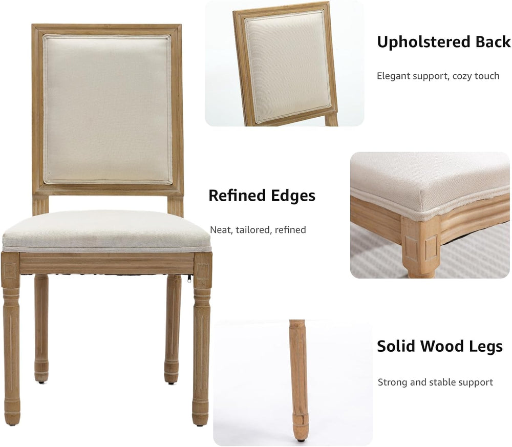 French Country Dining Chairs Set of 4, Beige Square Back Dining Chairs with L...