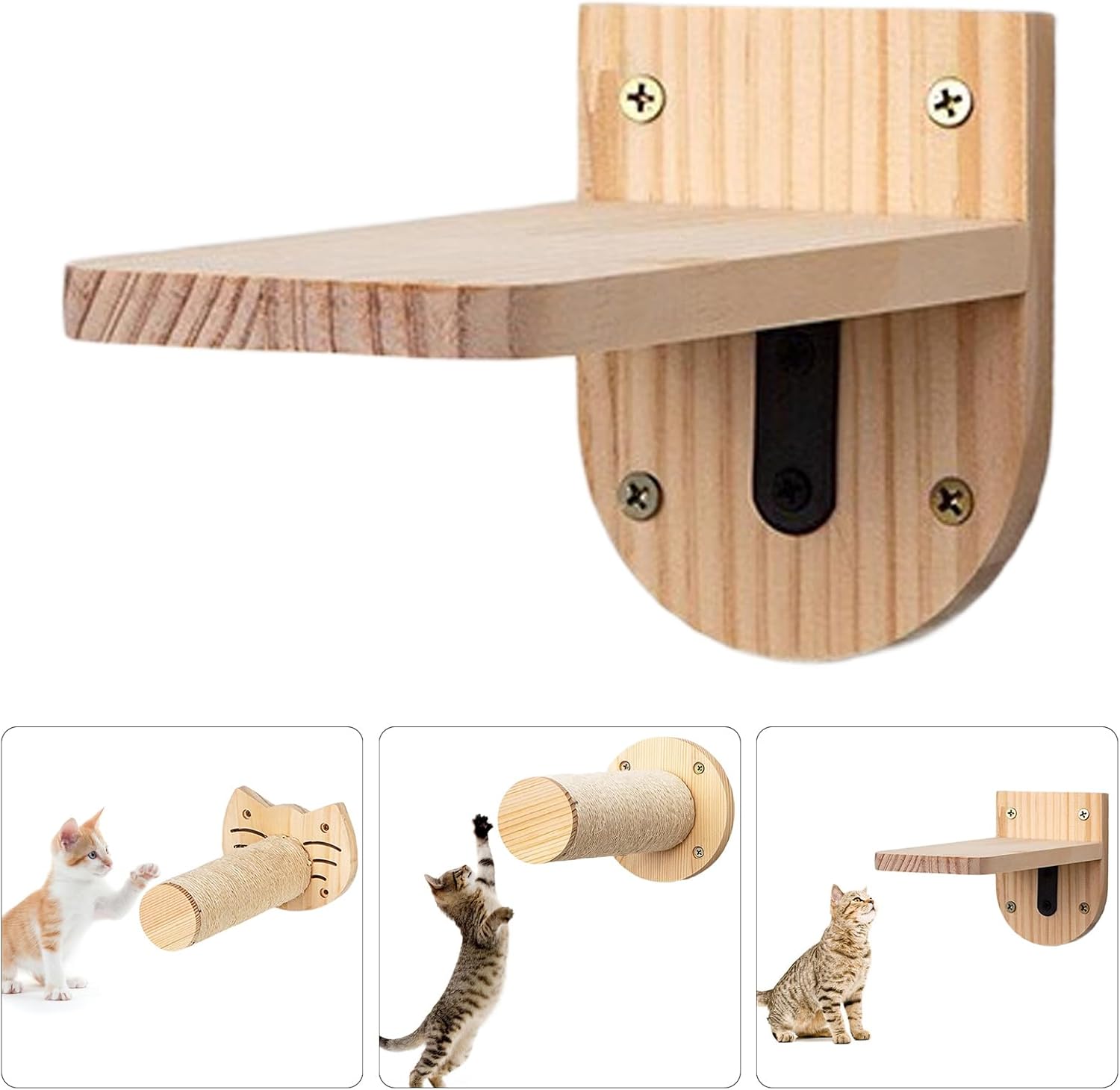 Multi-Level Wooden Wall Perch with Ladder Steps, Felt-Covered Shelves for Climbing & Jumping Activities Wooden Wall Mounted Cats Climbings Frame