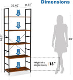DUMOS 5 Tiers Bookshelf, Classical Modern Book Shelf, Tall Display Shelves in Living Room/Home/Office, Storage Organizer for CDs/Books/Movies, Rustic Brown