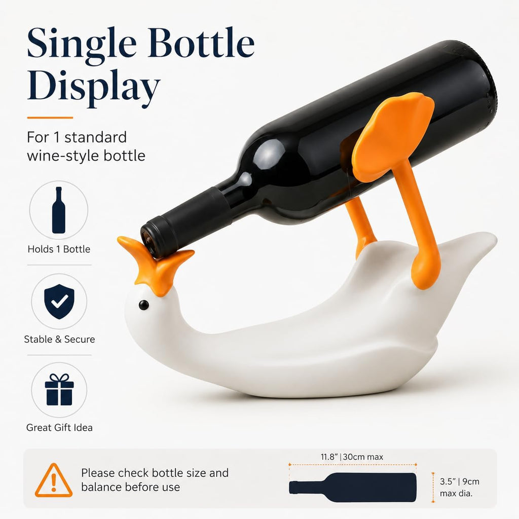 Goose Wine Bottle Holder, Funny Countertop Wine Rack Decor | Goose-shaped bottle holder, about 13 x 5.5 x 9.1 in, for countertop, bar cart, dining room or kitchen display.