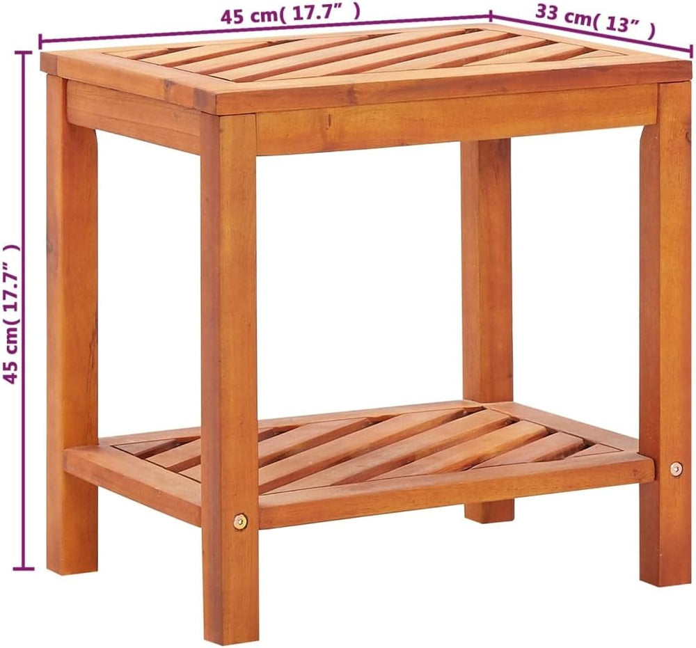 Solid Acacia Wood Side Table 17.7x13x17.7 Inches, Weather Proof End Table wit...