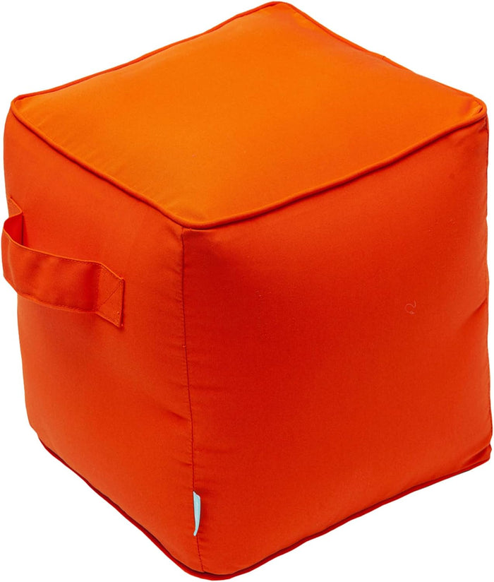 QILLOWAY Inflatable Outdoor Ottoman for Patio, Water Resistant Pouf Cube 16", Inflatable Foot Rest, Outdoor Footstool for Poolside, Garden,Camping, Orange