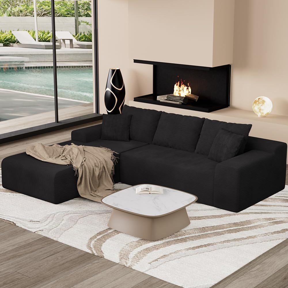 96" L Shaped Modular Sectional Sofa, Cloud Couch with Deep Seat Chaise, ...