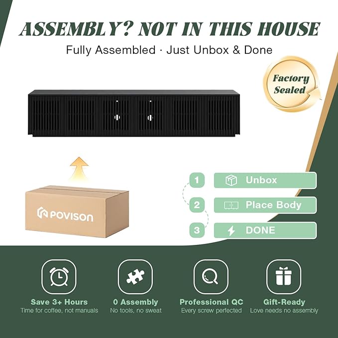 POVISON Full Assembled Mid Century Modern TV Stand, 95'' Wood Slatted TV Media Console for 85+ inch TV, Entertainment Center with Storage for Living Room Bedroom