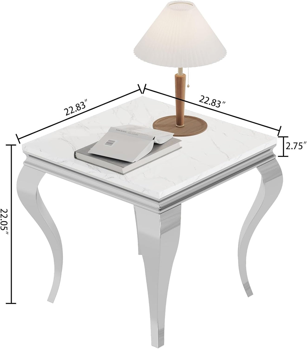 Henf 23in Square End Table Faux Marble End Table w/Stainless Steel Legs,Luxur...