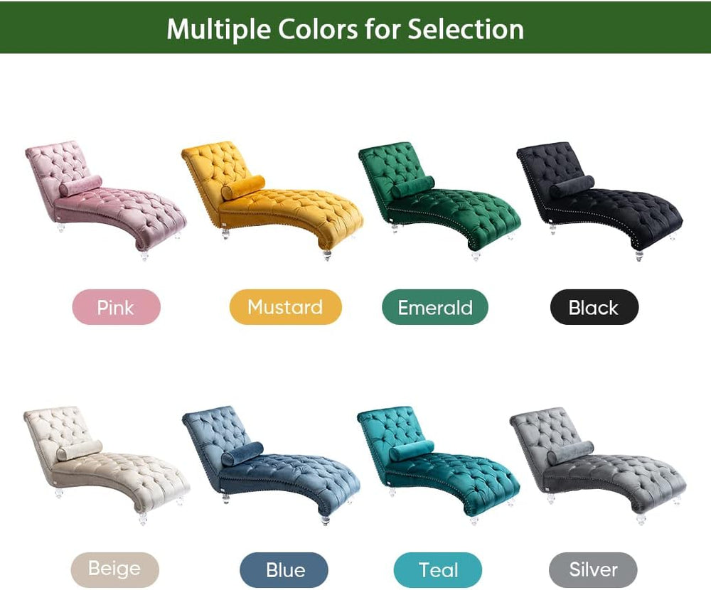 Velvet Chaise Lounge Chair with Toss Pillow, Modern Tufted Button Lounge Chai...