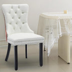 Leather Upholstered Dining Chairs Set of 4, Modern Style Kitchen Side Chairs with Nailhead Trim and Wood Leg, Metal Pulling Ring for Dining Room Living Room(White&Pink)