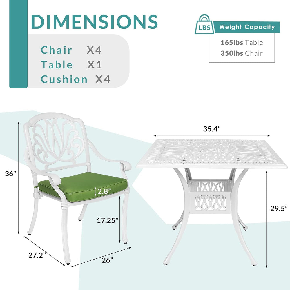 MEETWARM 5-Piece Outdoor Patio Dining Set, All-Weather Cast Aluminum Patio Co...