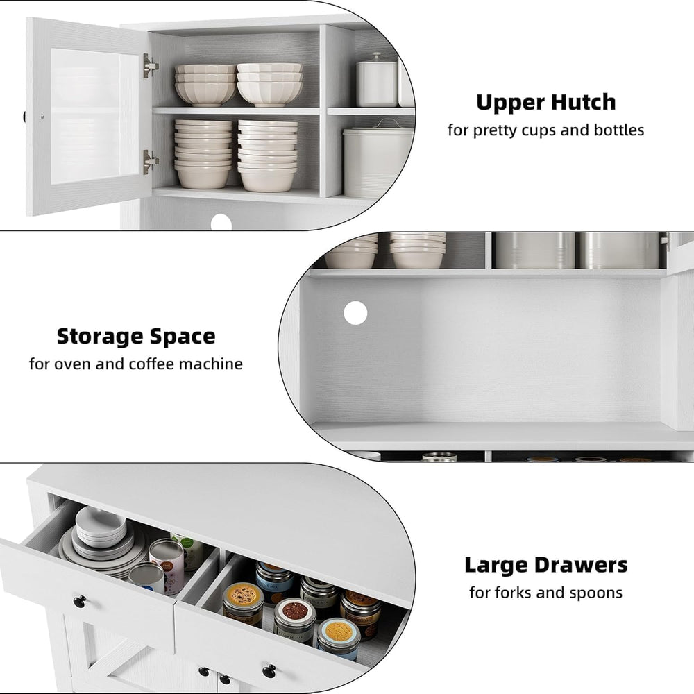 Freestanding Kitchen Pantry Cabinet with Microwave Countertop, Tall Storage H...