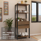 Madesa Kitchen Pantry Storage Rack 27" L with 2 Drawers and Open Shelves Multiuse Cabinet for Kitchen Organization - Black/Brown